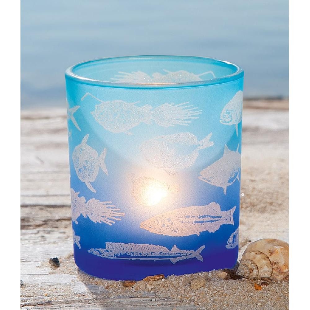 GILDE Kerzenhalter Windlicht Tiefsee Fischmotiv Glas