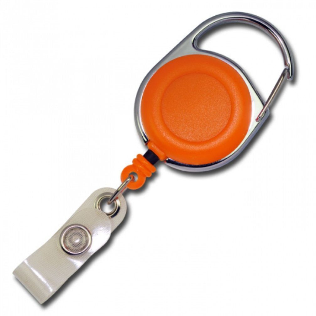 Kranholdt Schlüsselanhänger Jojo / Druckknopfschlaufe (100-tlg), runde Ausweishalter Form Metallumrandung, Orange / Ausweisclip
