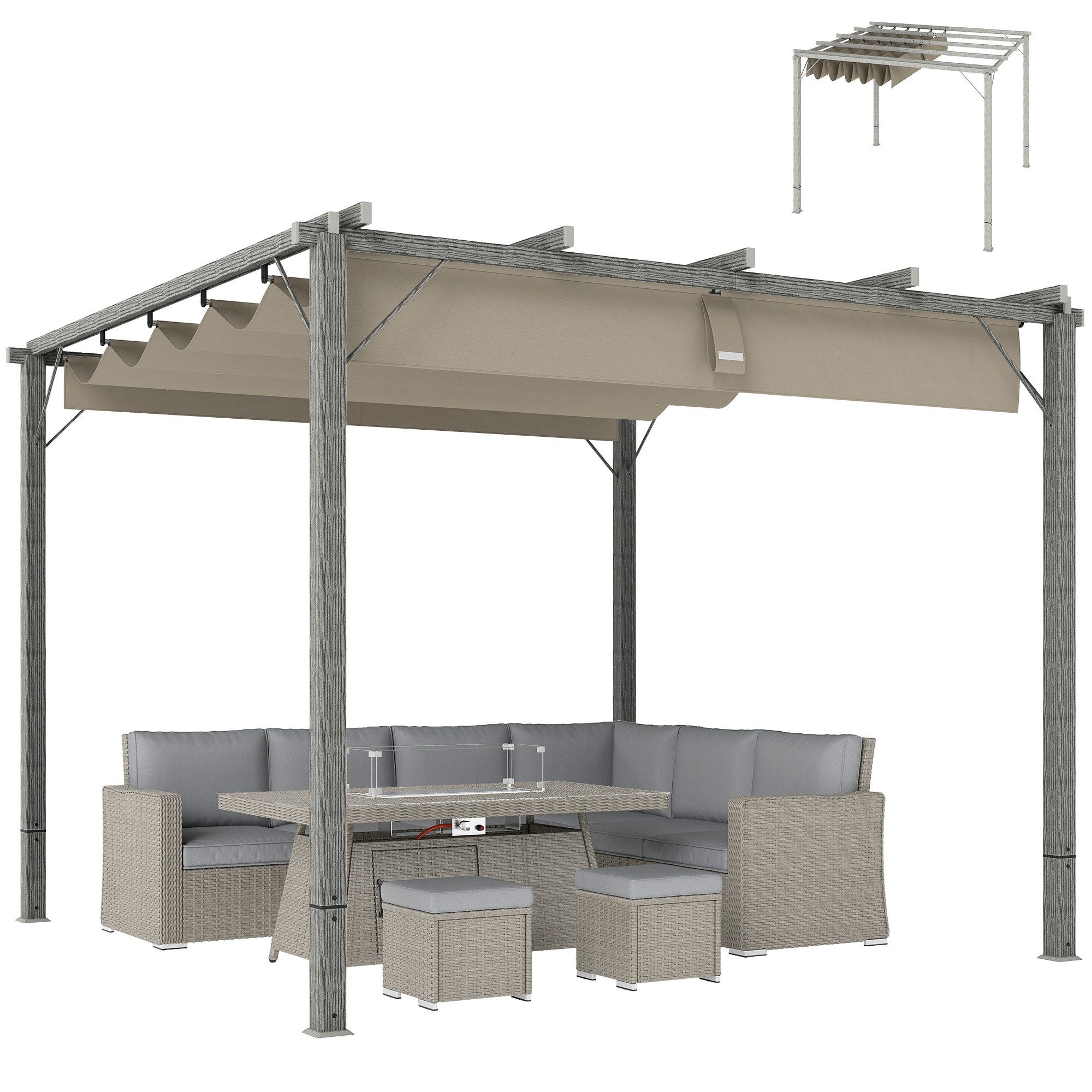 Outsunny Pergola mit magnetischen Pad, aus Aluminium, mit verstellbares Dach, BxTxH: 299x296x232 cm, (Garten Pavillon, 1-tlg., Terrassendachung), Freistehend, UV Schutz 30+, für Terrasse und Garten, Grau