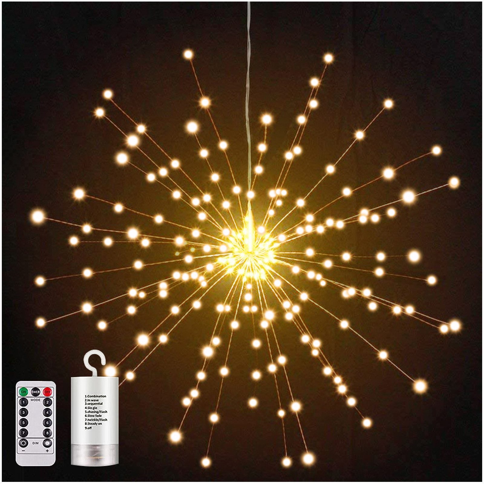 Qualra LED-Lichterkette 200LEDs Feuerwerk Lichterkette Batterie 8 Modi Häng günstig online kaufen