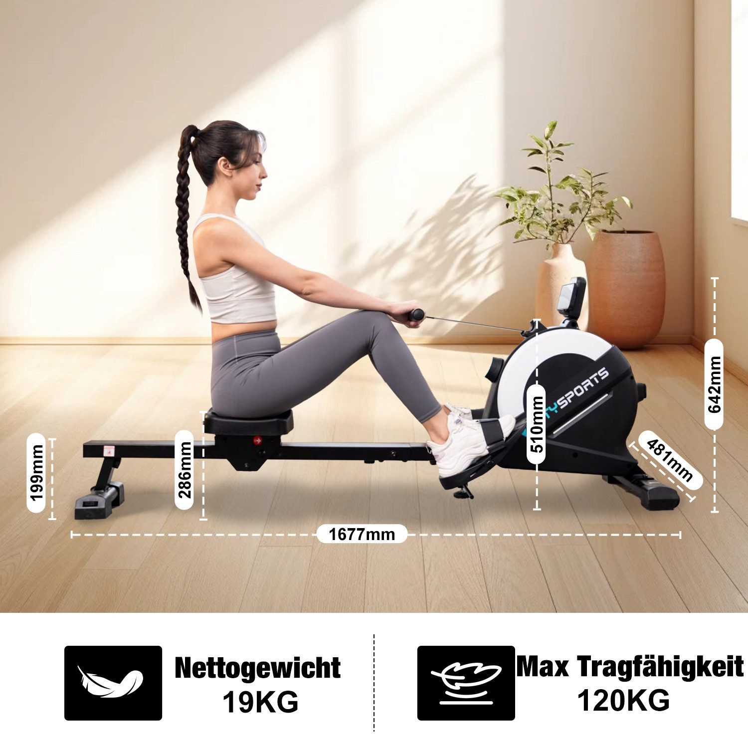 CITYSPORTS Rudergerät HC1pro/HC3 Leises Magnetisches Rudergerät für Zuhause (Mit 16 Widerstandsstufen), Mit LCD-Monitor, max 120kg,Handyhalterung, geräuscharmes Gleiten