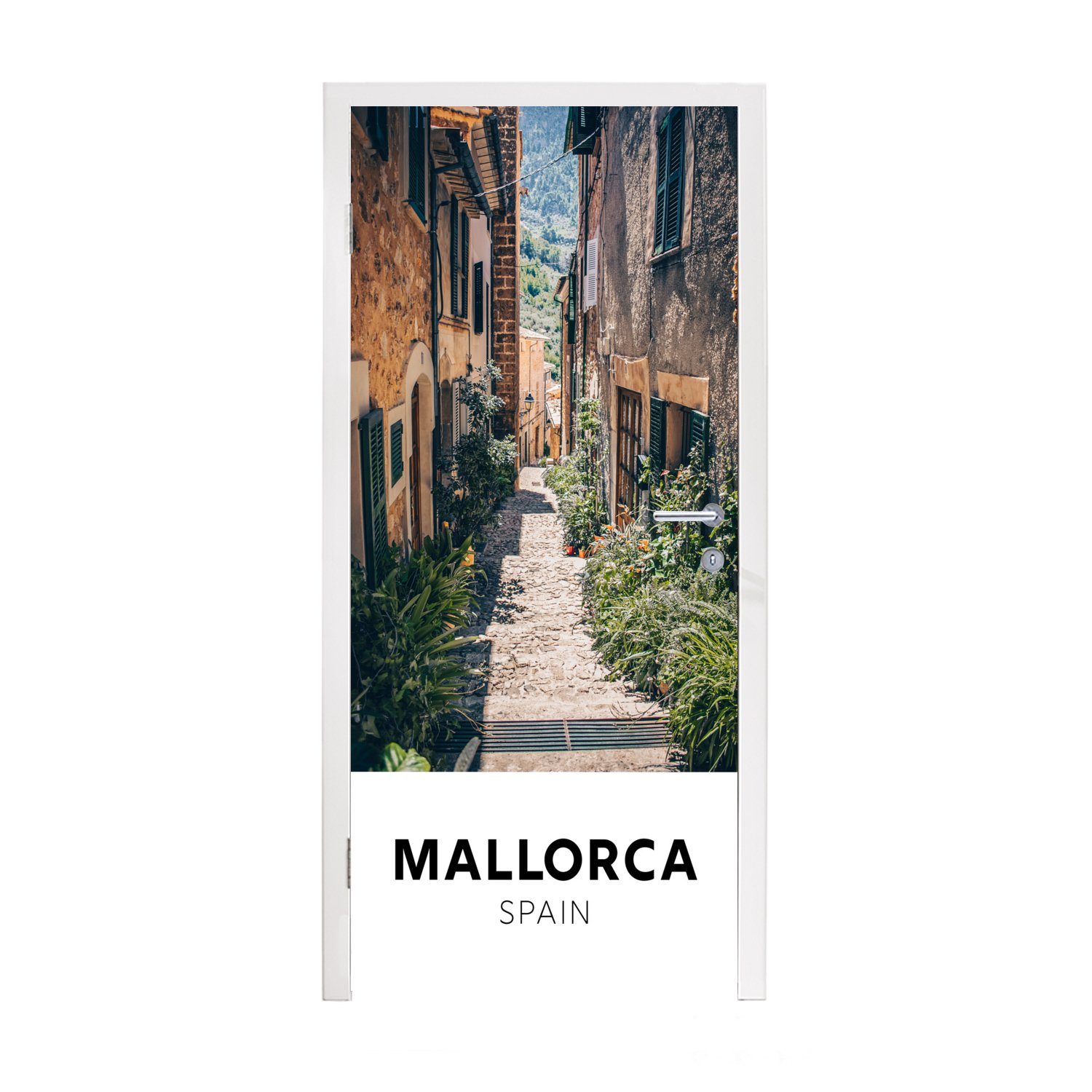 MuchoWow Türtapete Spanien - Mallorca - Häuser, Matt, bedruckt, (1 St), Fototapete für Tür, Türaufkleber, 75x205 cm