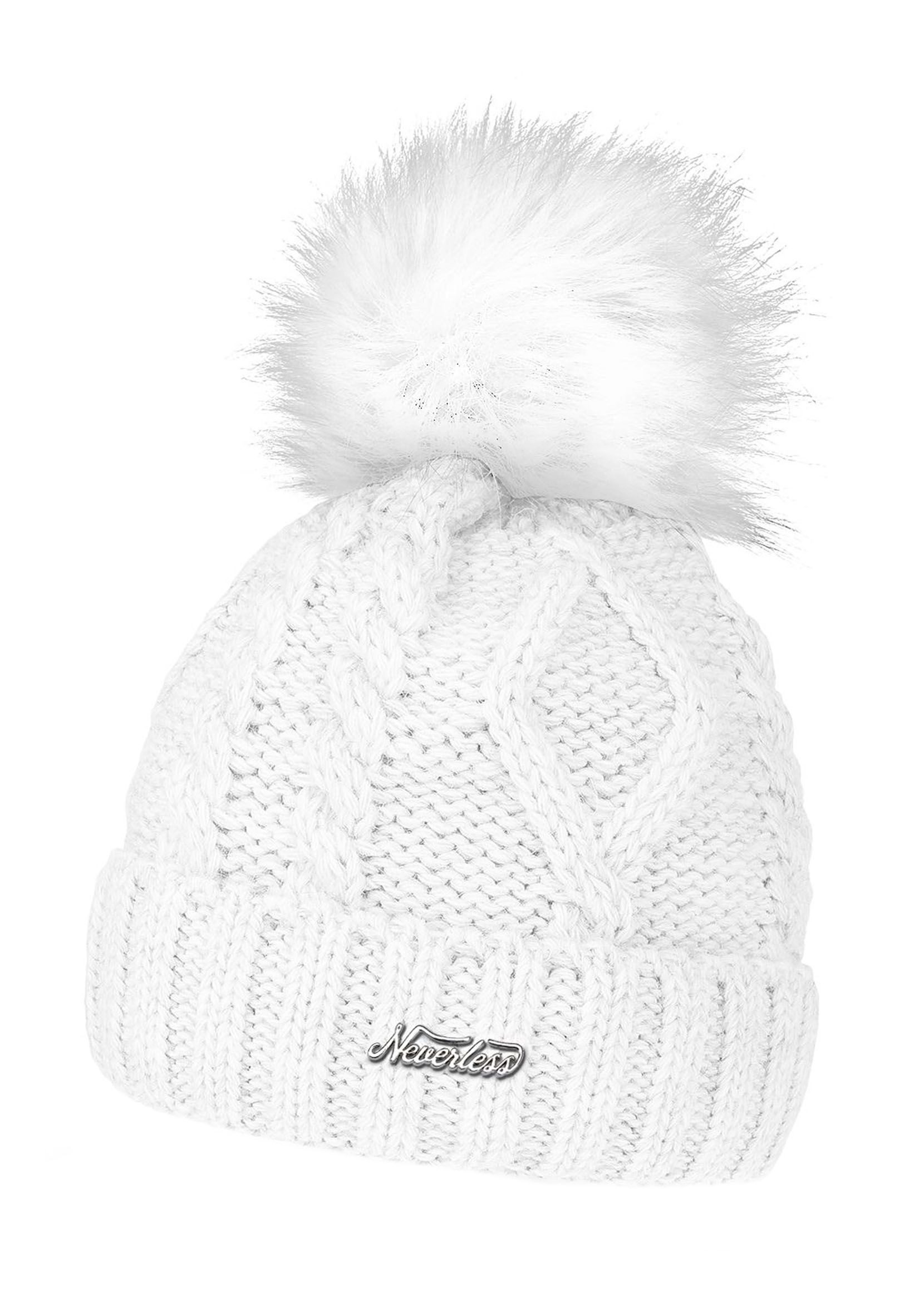 Neverless Bommelmütze gefütterte Damen Strickmütze Fell-Bommel Fleece-Futte günstig online kaufen