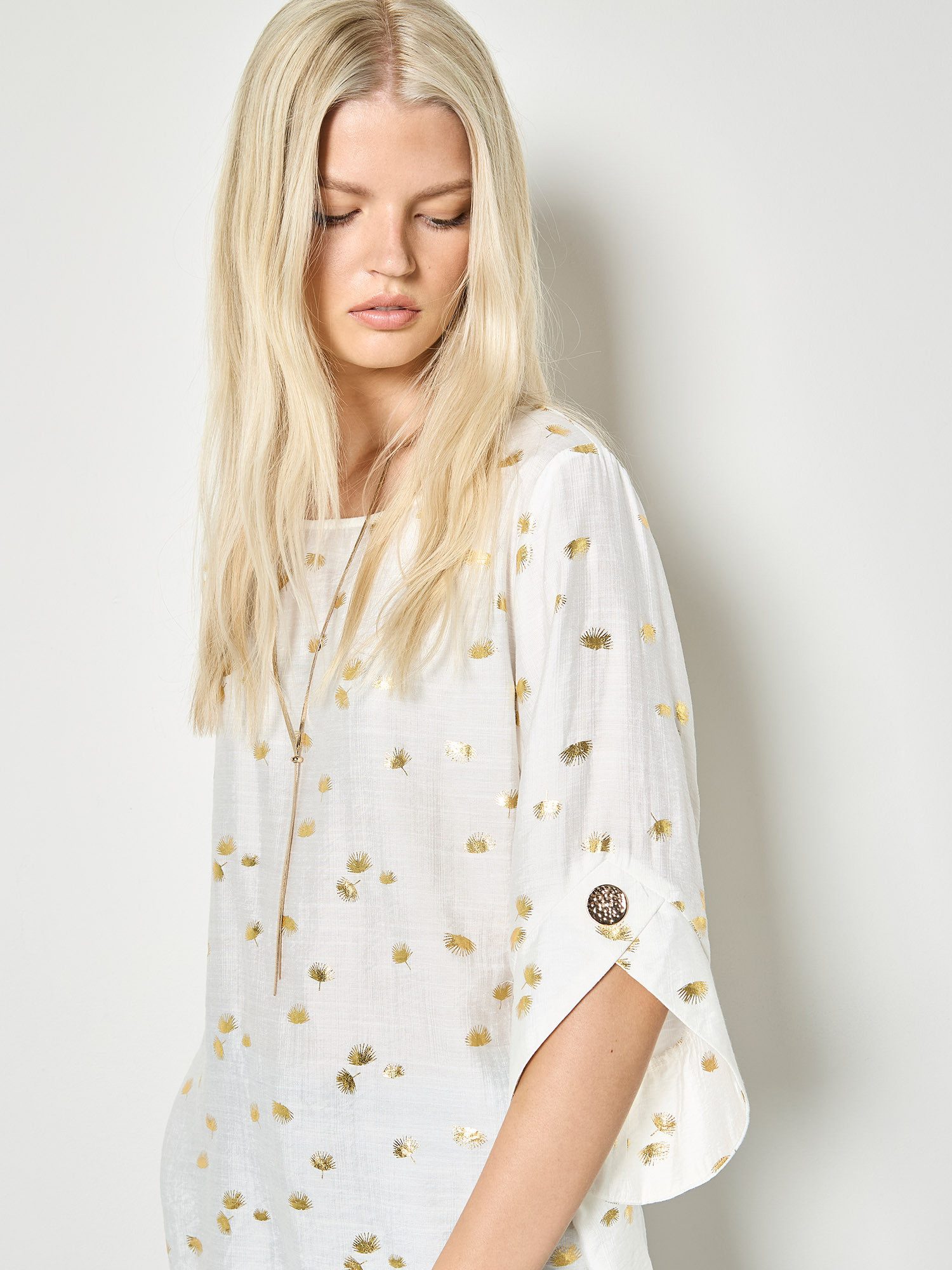 Apricot Shirtbluse Oversize-Top mit Goldfolien-Print