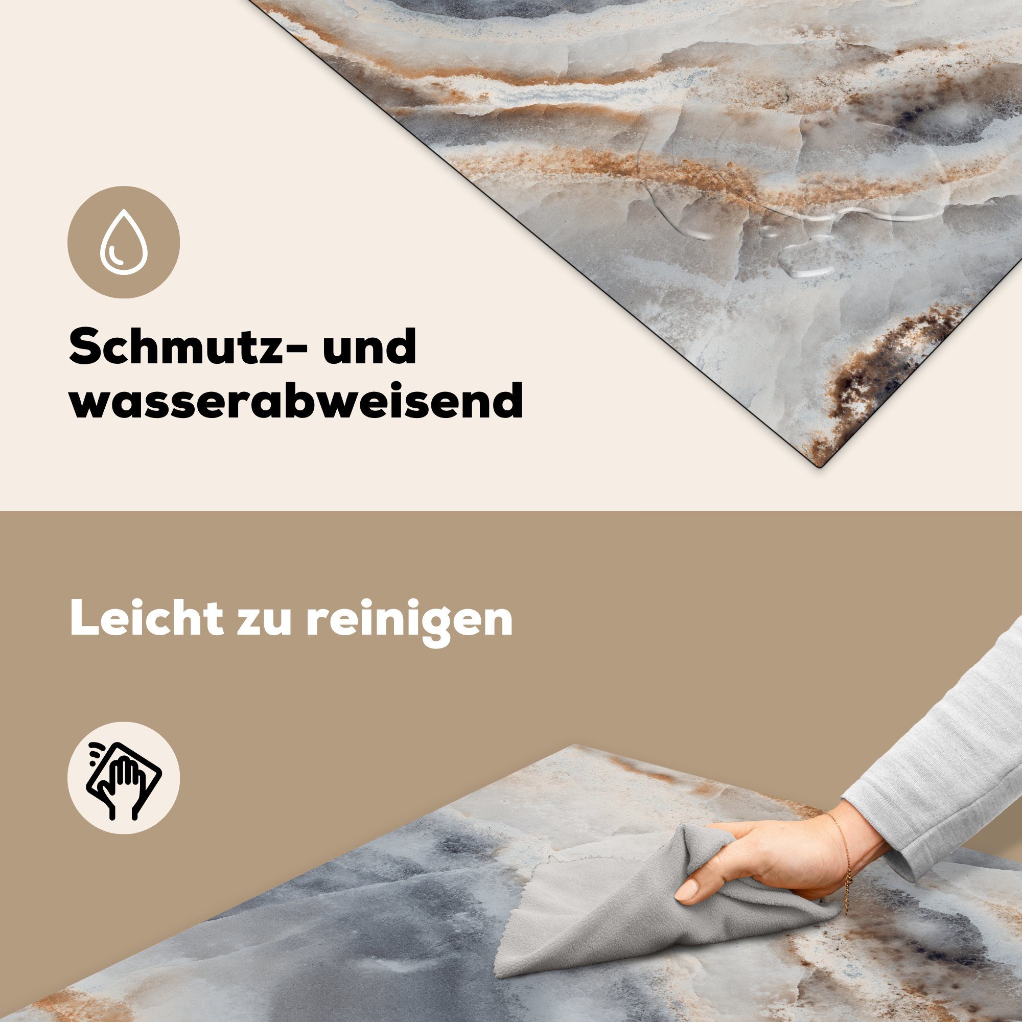 weißem Vinyl, (1 von Herdblende-/Abdeckplatte und cm, für 78x78 Arbeitsplatte küche Ceranfeldabdeckung, grauem Nahaufnahme MuchoWow tlg), Naturmarmor,