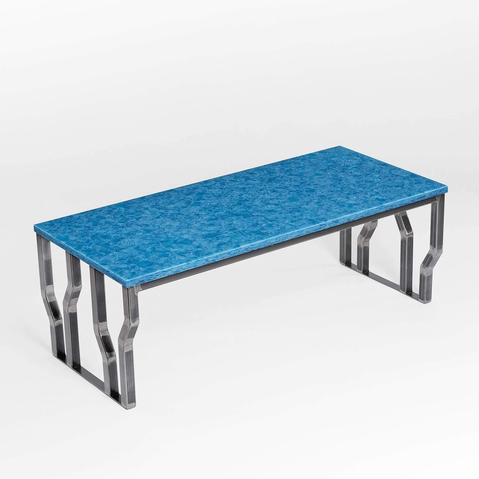 MAGNA Atelier Couchtisch SILICON VALLEY mit GLASKERAMIK, Couchtisch eckig, silber Metallgestell, 110x50x40cm Ocean Blue