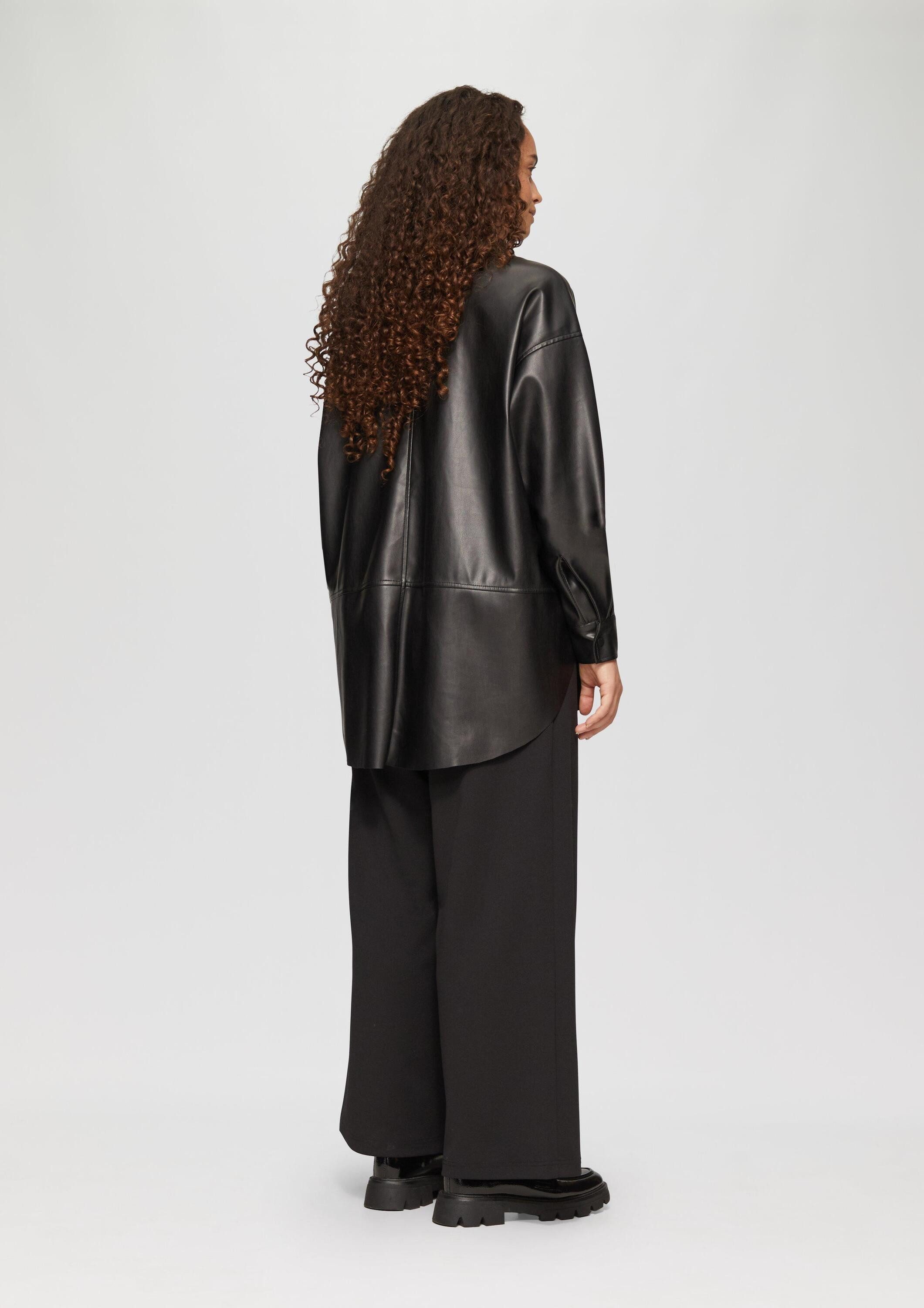 QS Langarmbluse Bluse Hemdbluse in Lederoptik