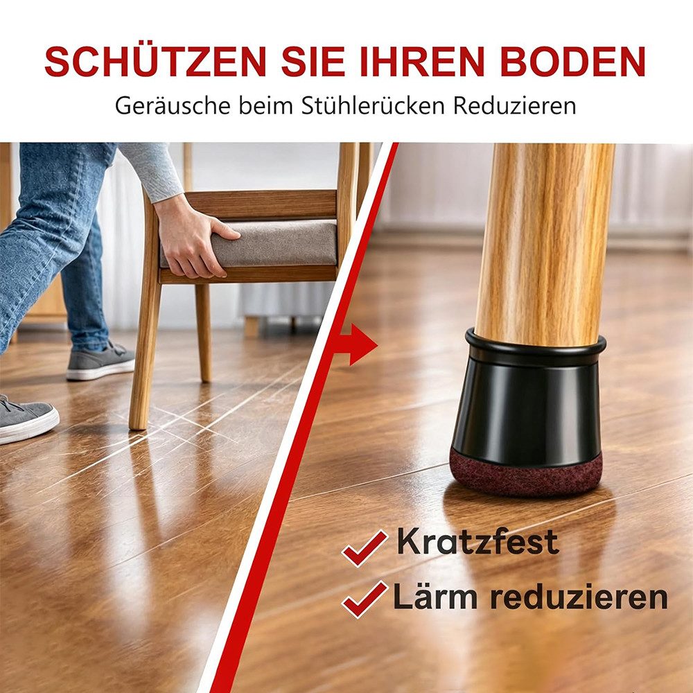 AFKSMILE Stuhlhusse 24 Stück Stuhlbeinkappen Schwarz,Stuhlbeinschoner mit 360° Filzgleiter, Schutzkappen für Stuhlbeine, Kratzschutz für den Boden & Lärmminderu – Bild 2 von 5