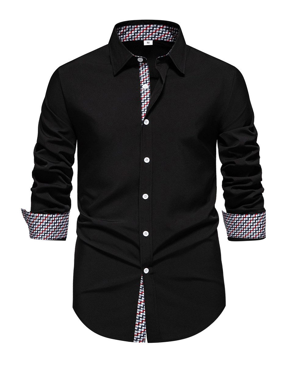 Allthemen Langarmhemd mit stylischen Gingham-Kontrastdetails günstig online kaufen