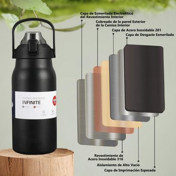 Cbei Thermoflasche Edelstahl Thermo Trinkflasche 1300ml, Pop-up-Deckel, mit großem Fassungsvermögen und Strohhalm, für Sport, Fitness, Outdoor
