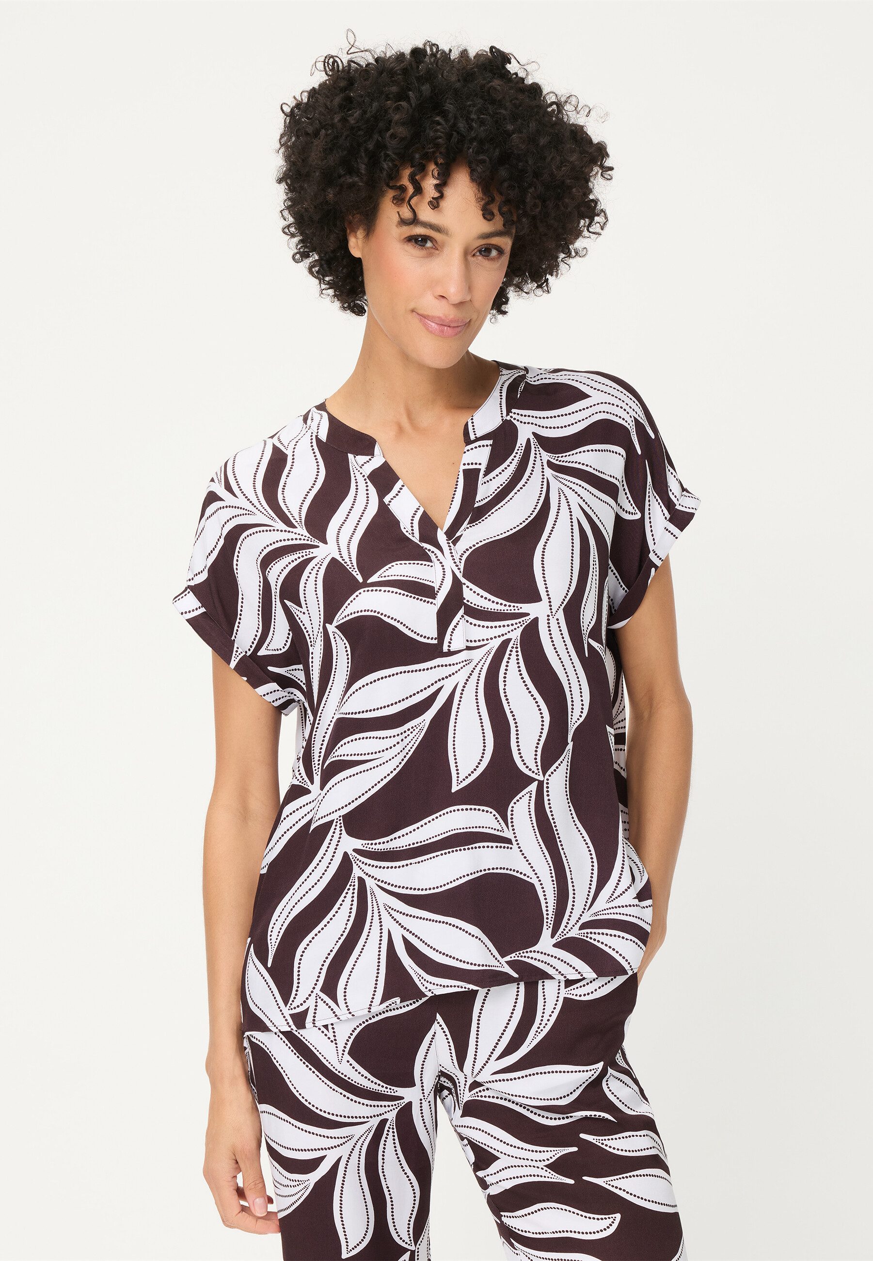 Olsen Bluse mit Allover-Dessin und Kimonoärmeln