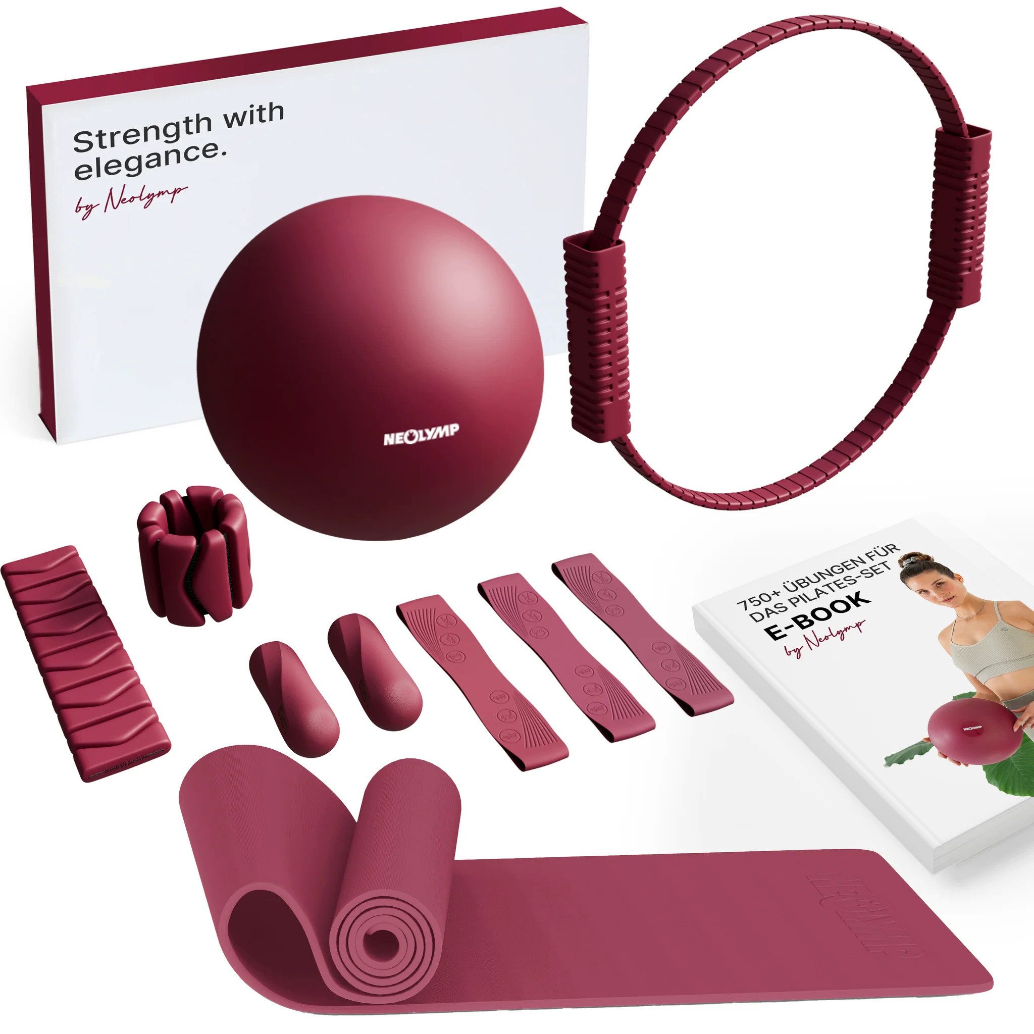 NEOLYMP Pilates-Ring Pilates Set für Zuhause – Pilates Ball, Pilates Ring & Gewichte (Pilates Essential Kit Damen & Anfänger - Home Pilates), Pilates Zubehör Set – inkl. Pilates Bänder, 1kg Hanteln & E-Book