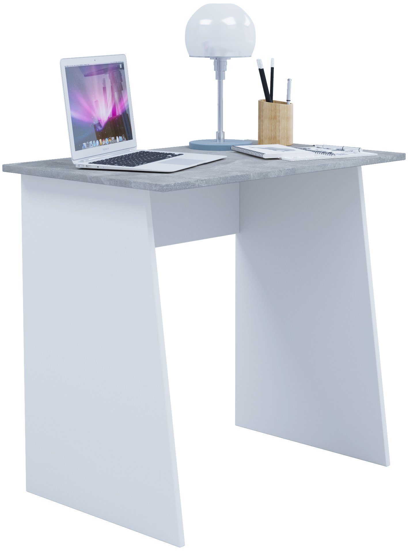 VCM Mini Weiß Beton-Optik Schreibtisch Schreibtisch Masola Computertisch Holz /