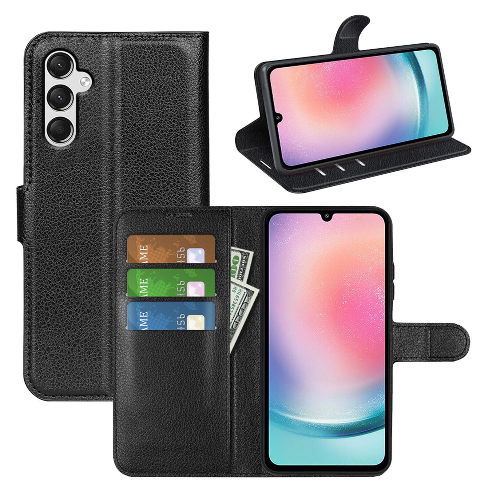 betterfon Handyhülle Handytasche für Samsung Galaxy A25 5G Klapphülle Schwarz, 3 Kartenfächer, Magnetverschluss & Standfunktion im Lederlook