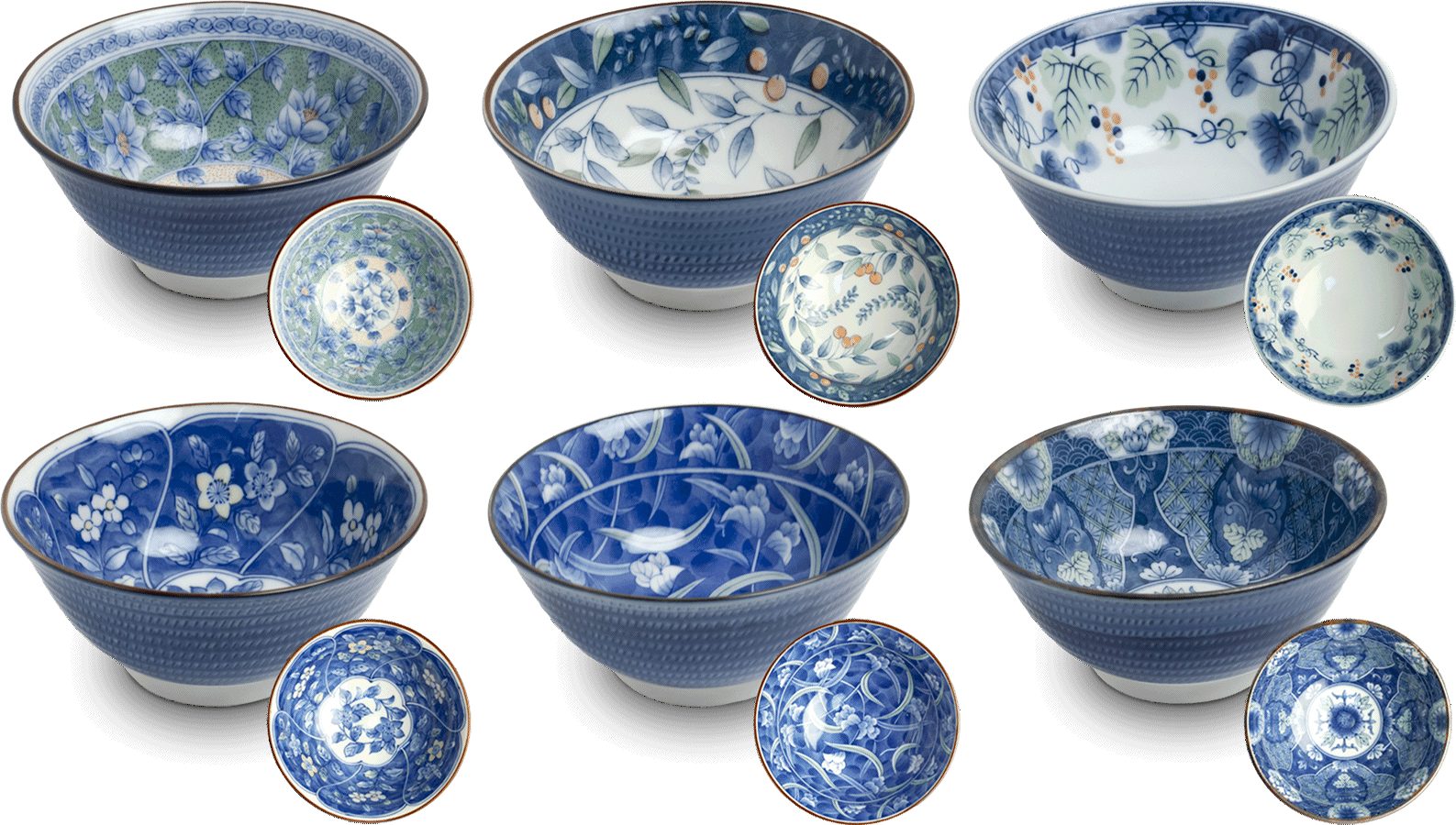 WestCraft Suppenschale Ramen Bowl Japan - Porzellan-Schalen 15 cm - 6er Mix-Set Blütenpracht, Porzellan, (6-tlg), Hochwertig, asiatische Reis-, Nudel-, Tapas-, Udon-, Müsli-Schüssel