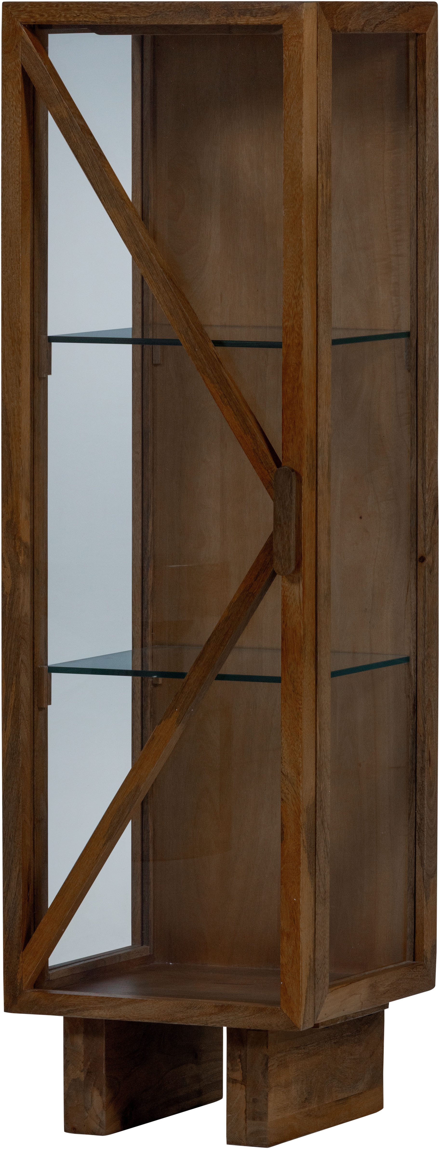 WOOOD Vitrine Kella Mangoholz mit Glastüren und Glaseinlegeböden 40 x 39 x 137 cm Wandbefestigung empfohlen, Tragkraft 5–7 kg pro Glasboden