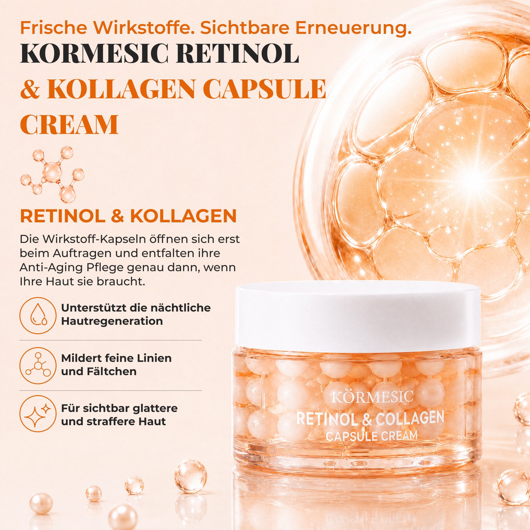 KORMESIC Tagescreme Gesichtscreme Retinol Kollagen Kapselcreme Anti-Aging Nachtpflege, 3-tlg., Hautpflege, Gesichtscreme, Kapselcreme, Nachtpflege