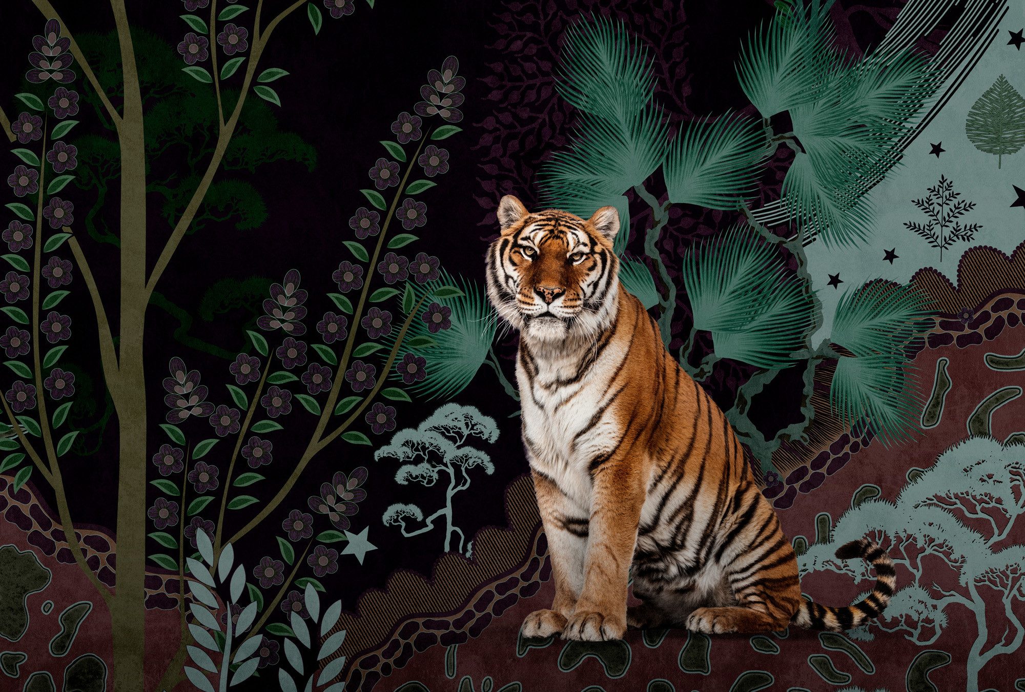 living walls Vliestapete Tiger-Tapete exotisch Dunkelgrün Braun Dschungel, glatt, matt, (1 St)