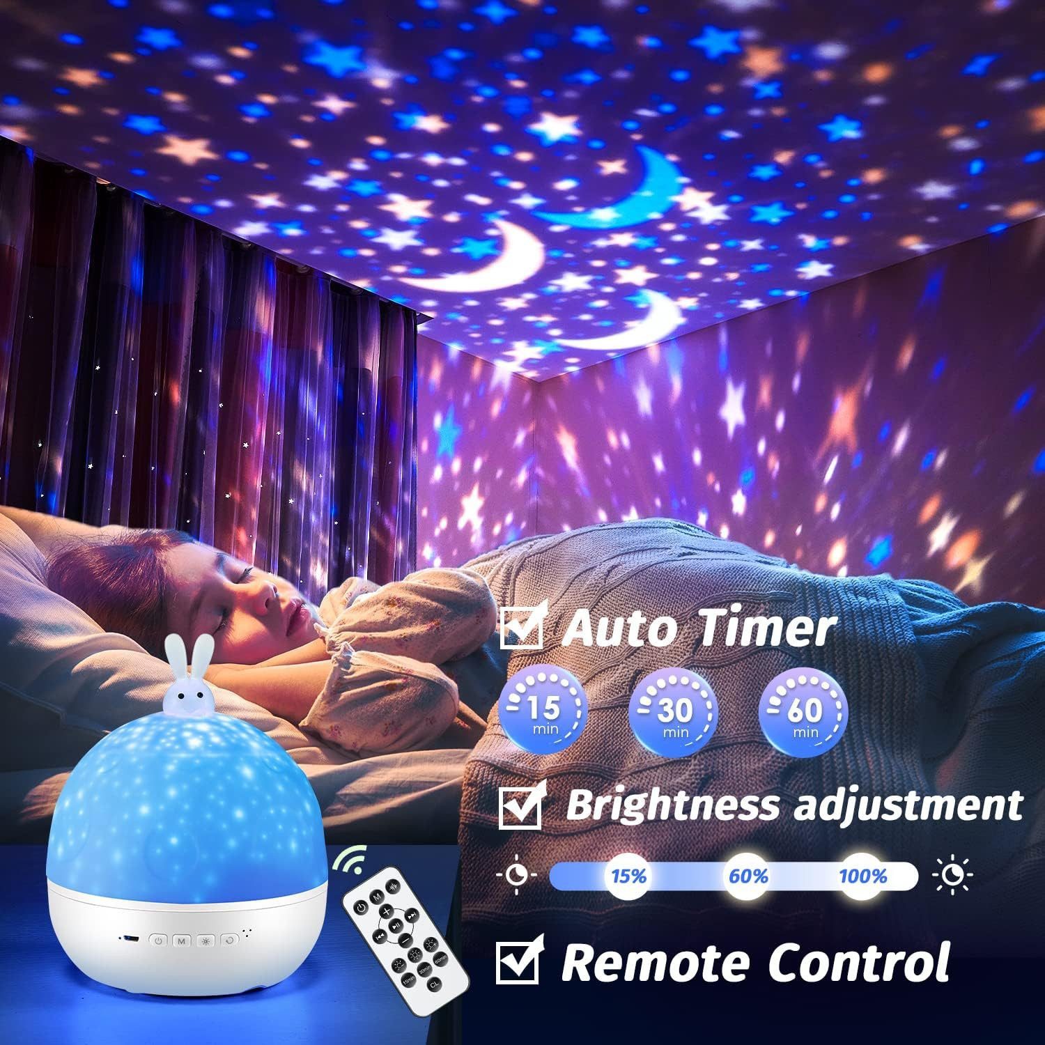 FELIXLEO LED Nachtlicht Baby Nachtlicht Sternenhimmel Projektor Bluetooth 8 Filme Fernbed