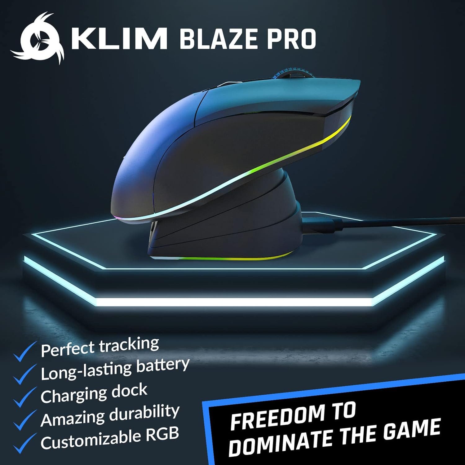KLIM Blaze Pro Gaming-Maus (kabellos mit Ladestation und RGB Beleuchtung)