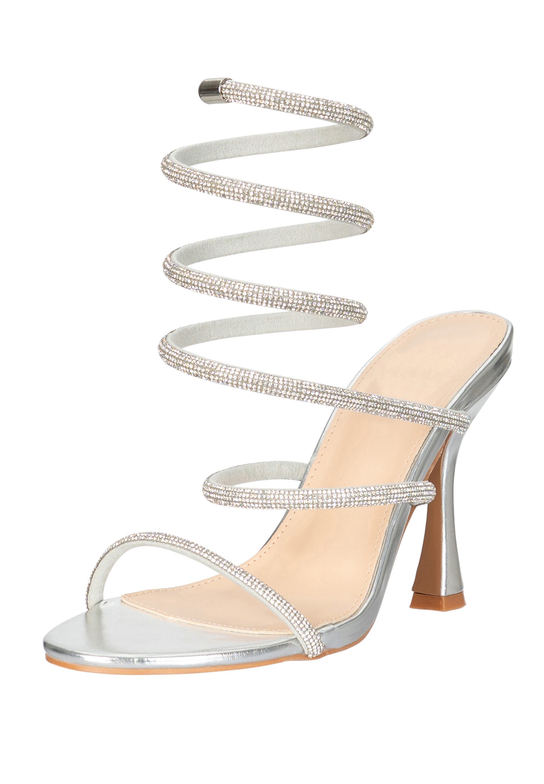 Elara Damen Riemchensandaletten mit Strass, Spiralriemen & hohem Absatz Sandalette