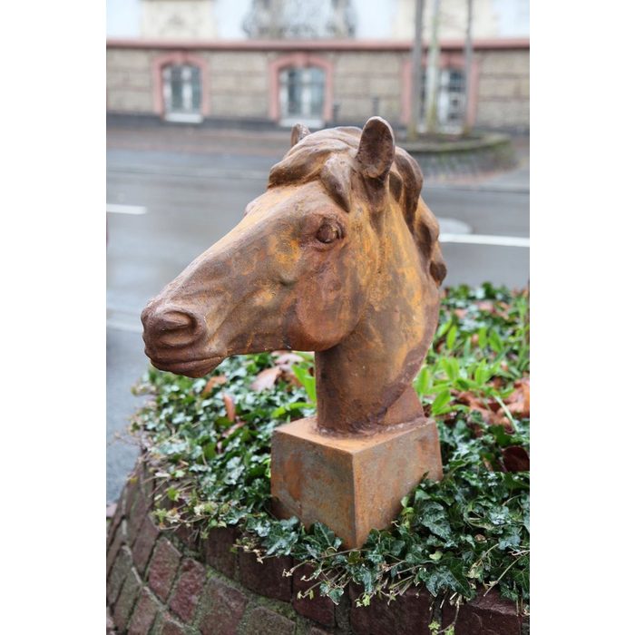 Aubaho Gartenfigur Pferdekopf Skulptur Figur Pferd Eisen Dekoration Garten Antik-Stil 62cm