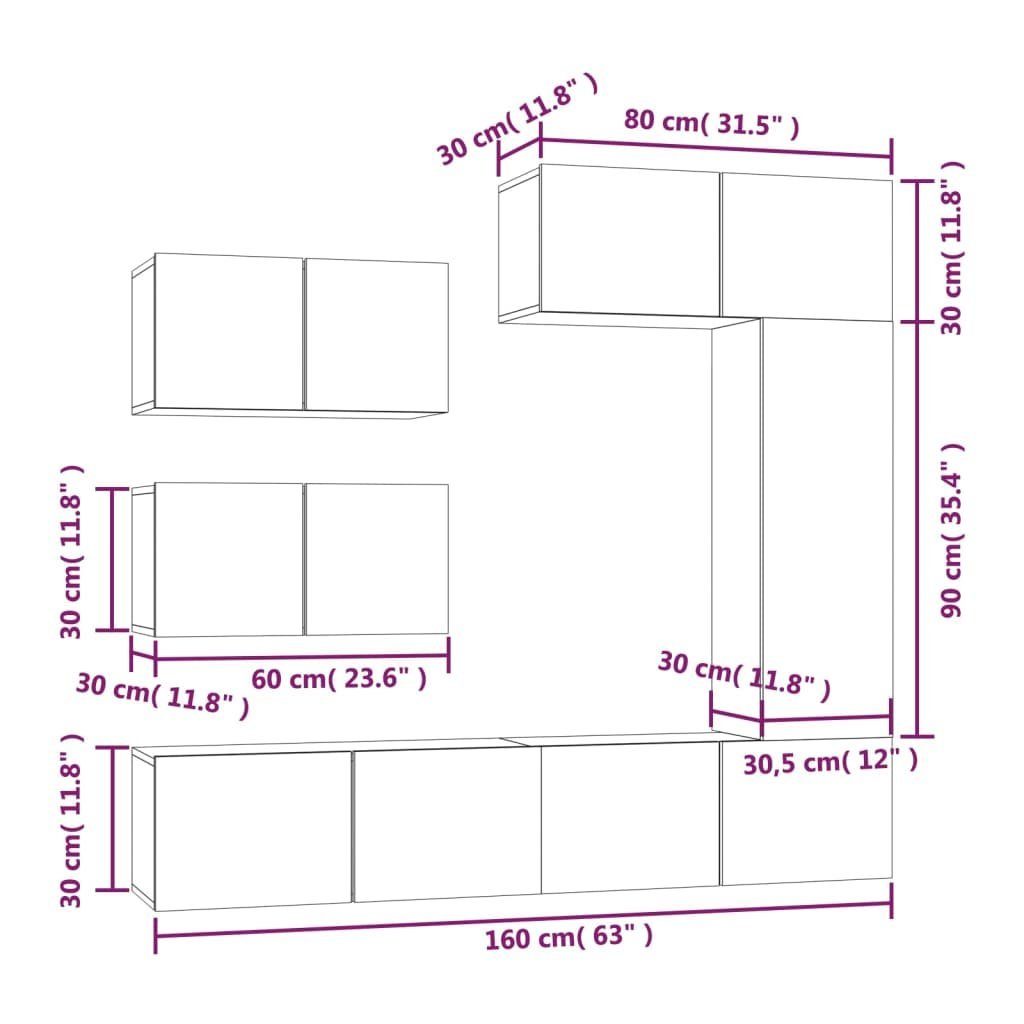 Holzwerkstoff 6-tlg. furnicato TV-Schrank-Set TV-Schrank Betongrau