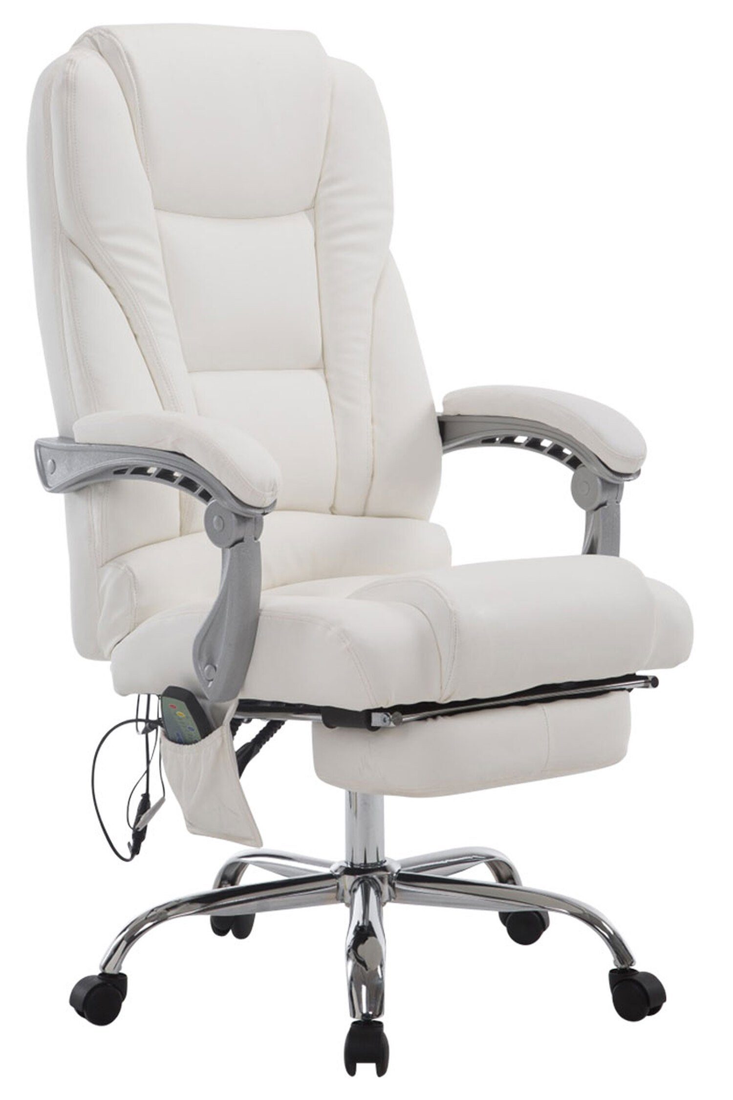 TPFLiving Bürostuhl Pacira-N mit Massagefunktion - höhenverstellbar und 360° drehbar (Schreibtischstuhl, Drehstuhl, Chefsessel, Bürostuhl XXL), Gestell: Metall chrom - Sitzfläche: Kunstleder weiß