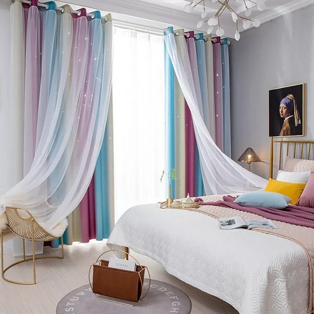 FOUORTUNATE-BEE Gardine Vorhänge Blickdicht Kinderzimmer Halbtransparent (2 günstig online kaufen