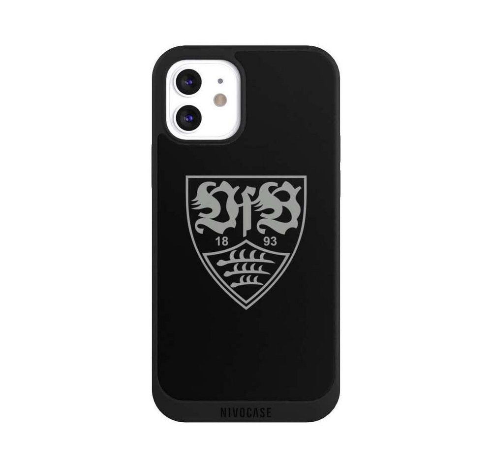 NIVOCASE Handyhülle Offizielles Lizenzprodukt VfB Stuttgart Logo VfB Stuttgart schwarz, Apple iPhone 12 Handyhülle Hülle NIVOpure Case Schwarz