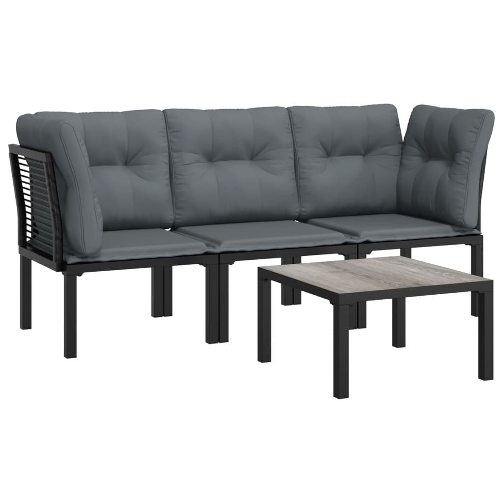 vidaXL Gartenlounge-Set 4-tlg. Garten-Lounge-Set Schwarz und Grau Poly Rattan, (1-tlg)