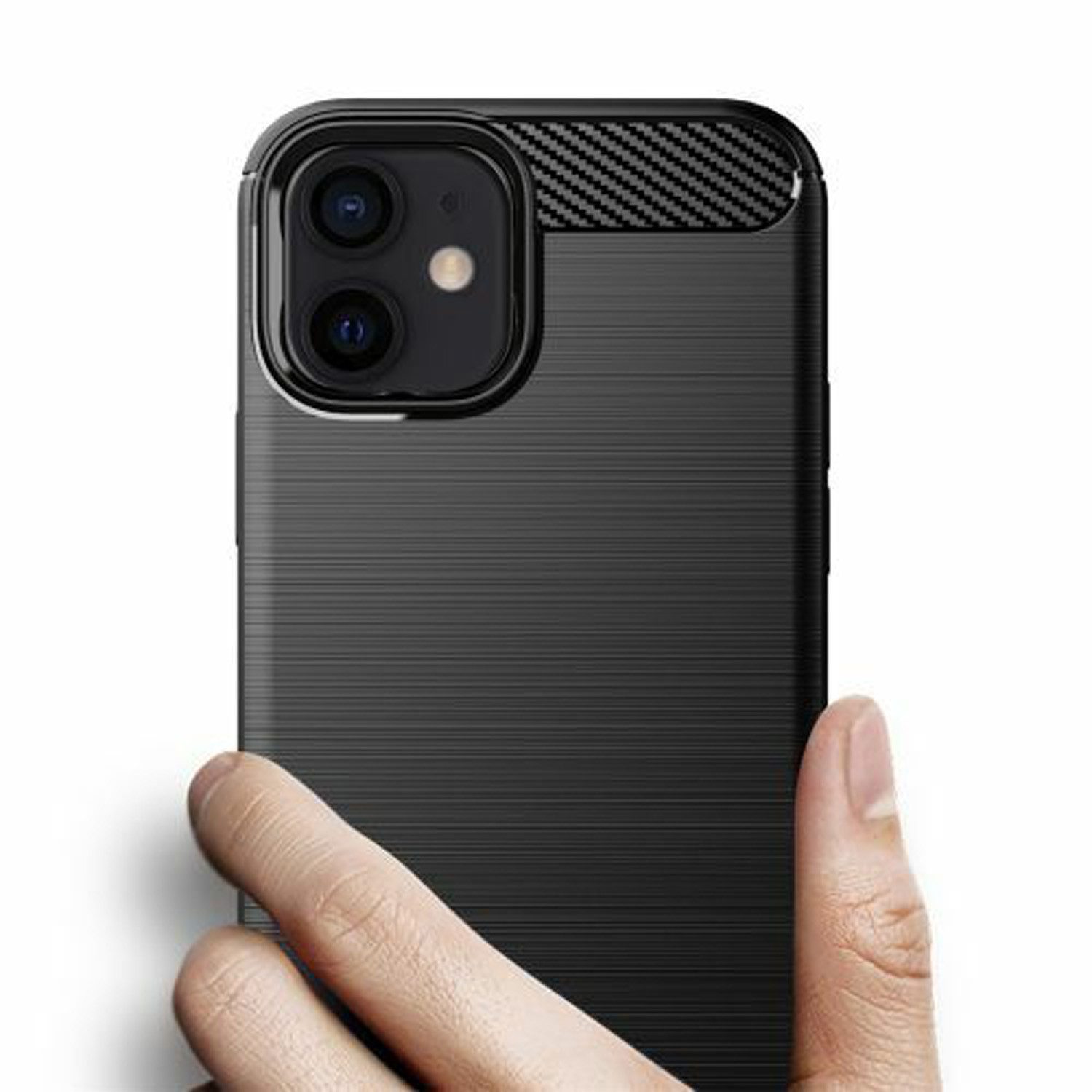 betterfon Handyhülle Carbon Hülle für iPhone 12 Mini Backcover TPU Silikon Bumper Schwarz, Carbon-Look – stoßfestes Case mit Air-Cushion & Metall-Optik