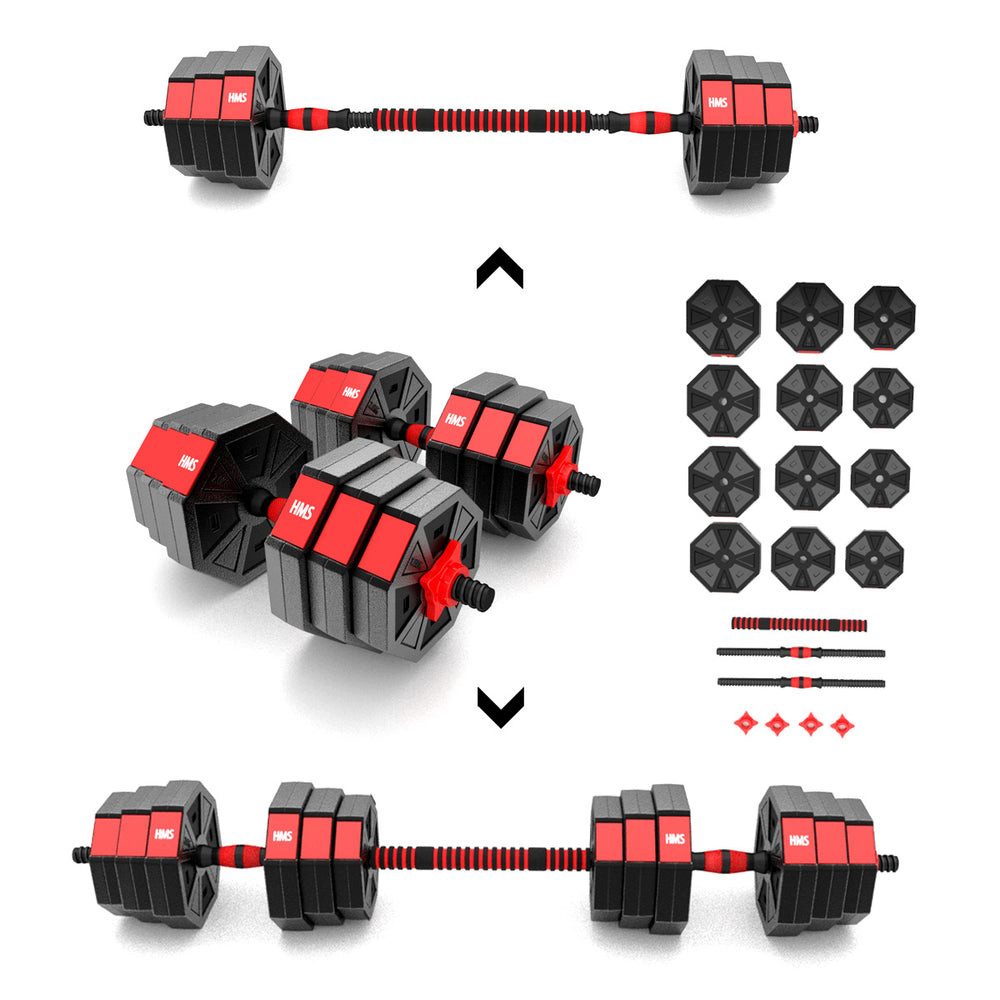 HMS Hantel-Set Kurzhantel Langhantel Krafttraining, (Spar-Set, 48 cm Stange verstellbar), 2-in-1 Kurz- und Langhantel, 21 kg, 12 Scheiben