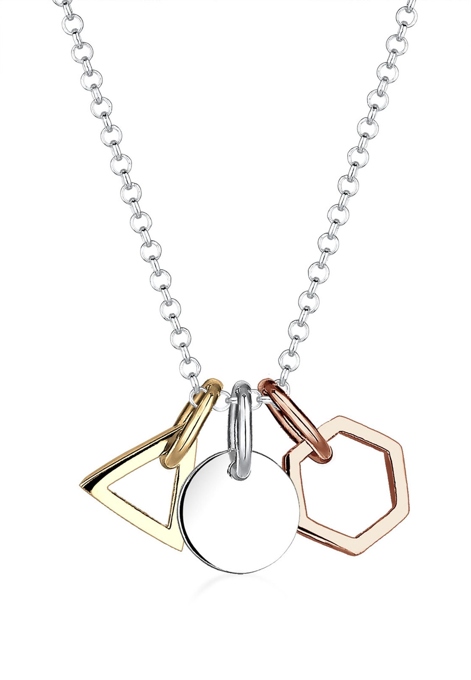 Elli Kette mit Anhänger Geo Dreieck Hexagon Kreis Tricolor Silber, Dreieck