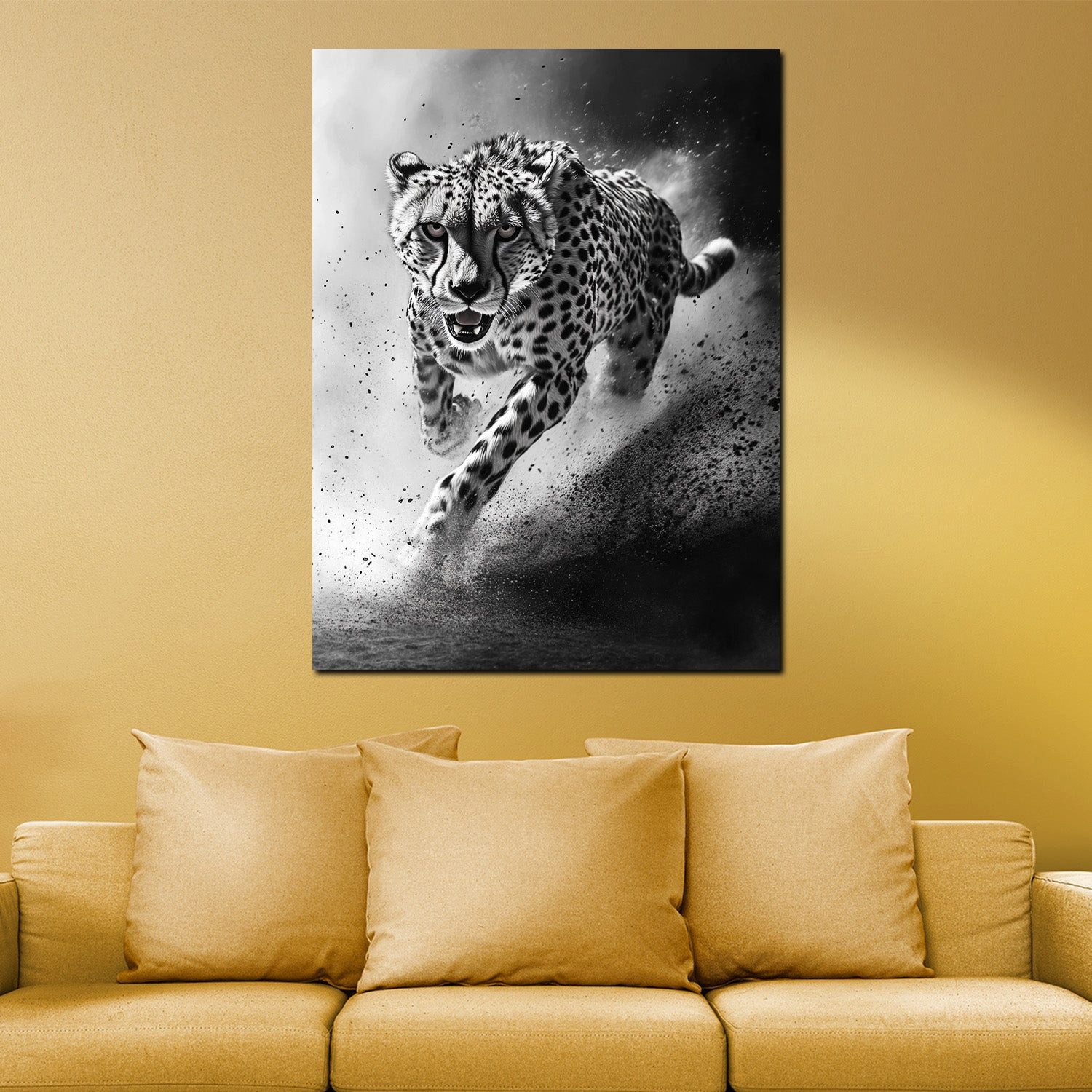 Artedinoi Leinwandbild Gepard schwarz weiß Dynamik Geschwindigkeit Leinwandbild Wandbild XL W, Gepard in Schwarz-Weiß, dynamisch