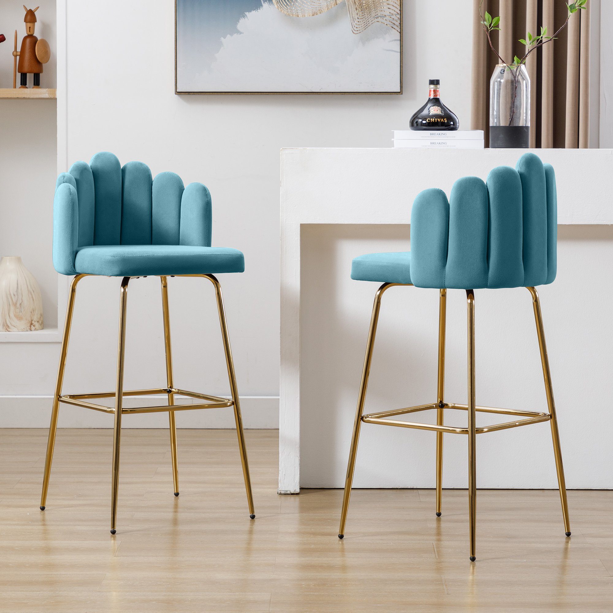 Moderne Polsterstuhl Freizeitstühle, Bars Restaurants geeignet für und St), (2 Tiffany-Blau OKWISH Barhocker