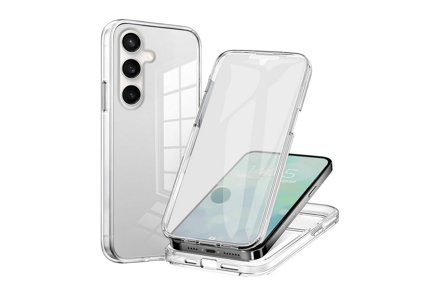 Tec-Expert Handyhülle 360 Grad Hülle für Samsung Galaxy S24 6.2 Zoll, 6.2", Rundum Schutz Cover Case Hülle Transparent