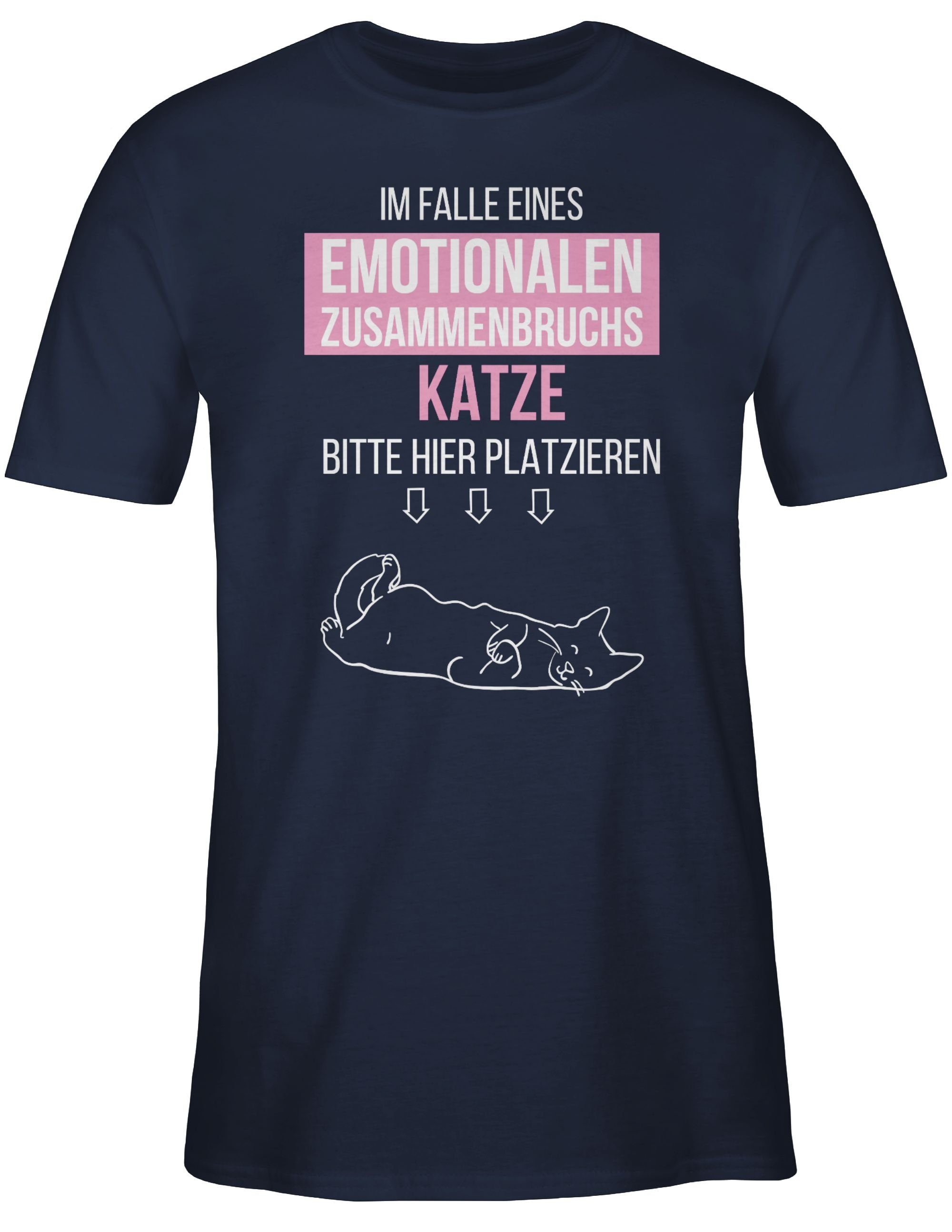 Shirtracer T-Shirt Im Falle eines emotionalen Zusammenbruchs Katze hier platzieren Sprüche Statement 3 Navy Blau