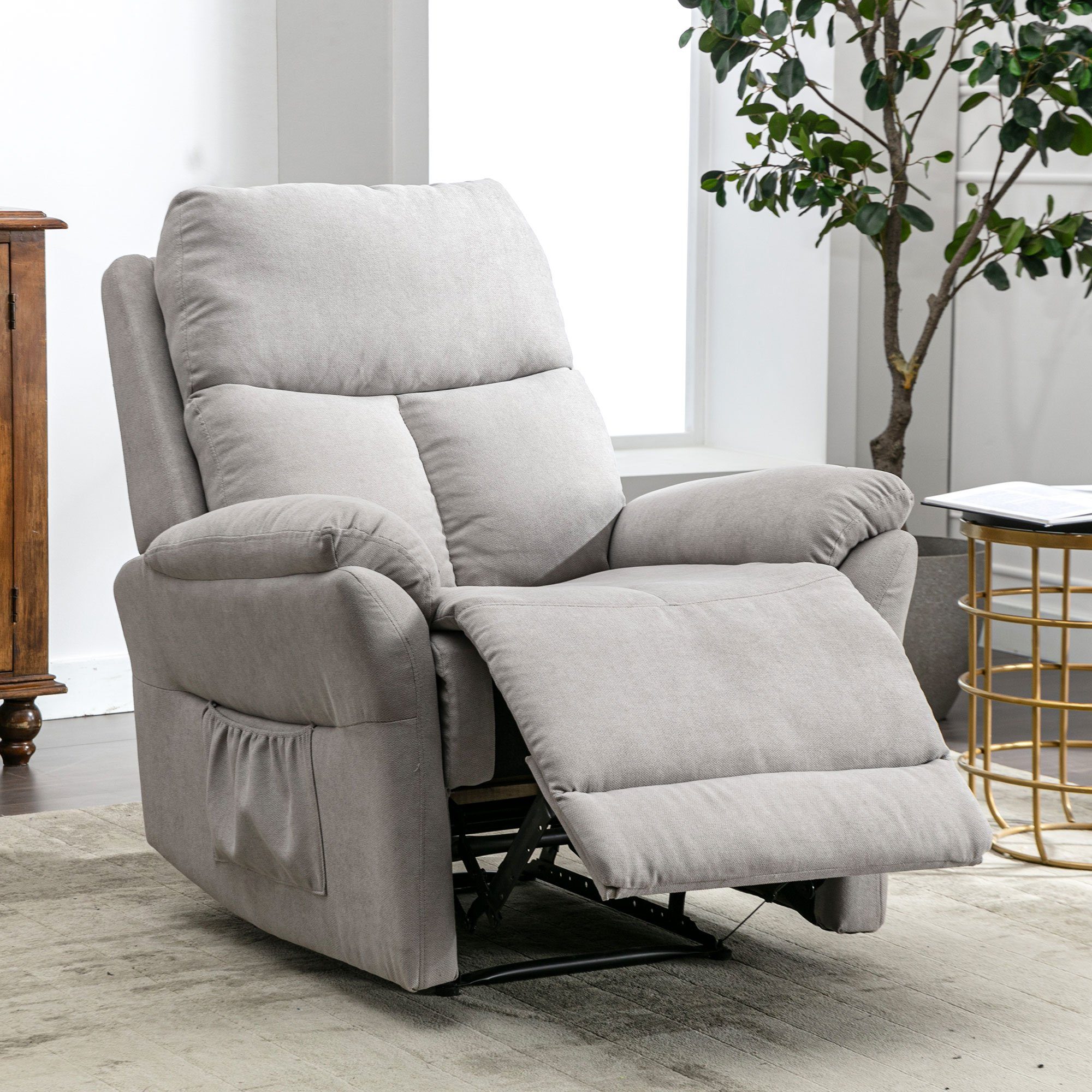 Relaxsessel Wohnzimmer SPLOE Sessel), Material HAUSS XL für Grau Fernsehsessel Relaxsessel Hochwertiges Einzelsessel (Seitentasche