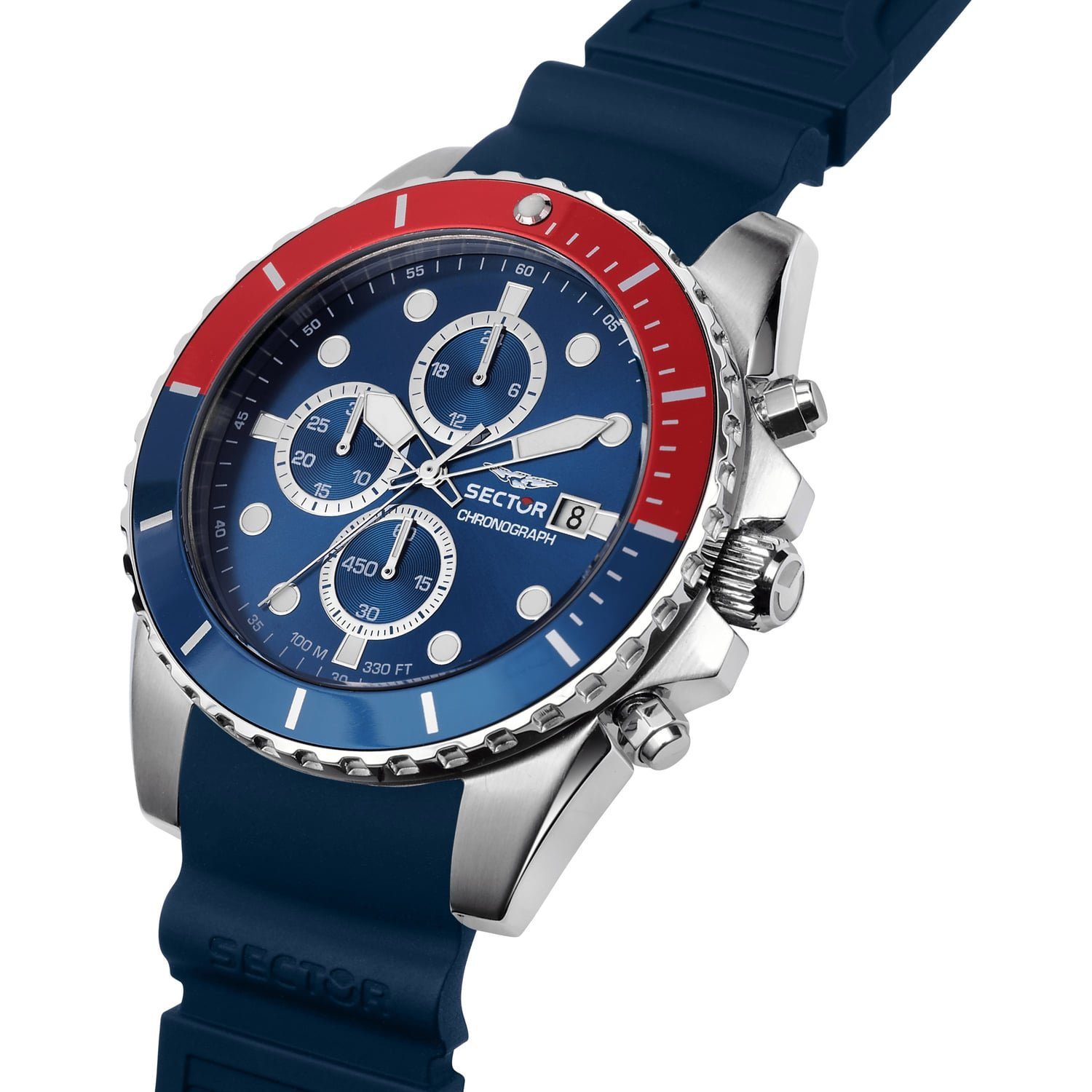 Herren Herren Elegant Armbanduhr rund, blau, Silikonarmband groß (41,2x39mm) Sector Sector Chronograph Chrono, Armbanduhr