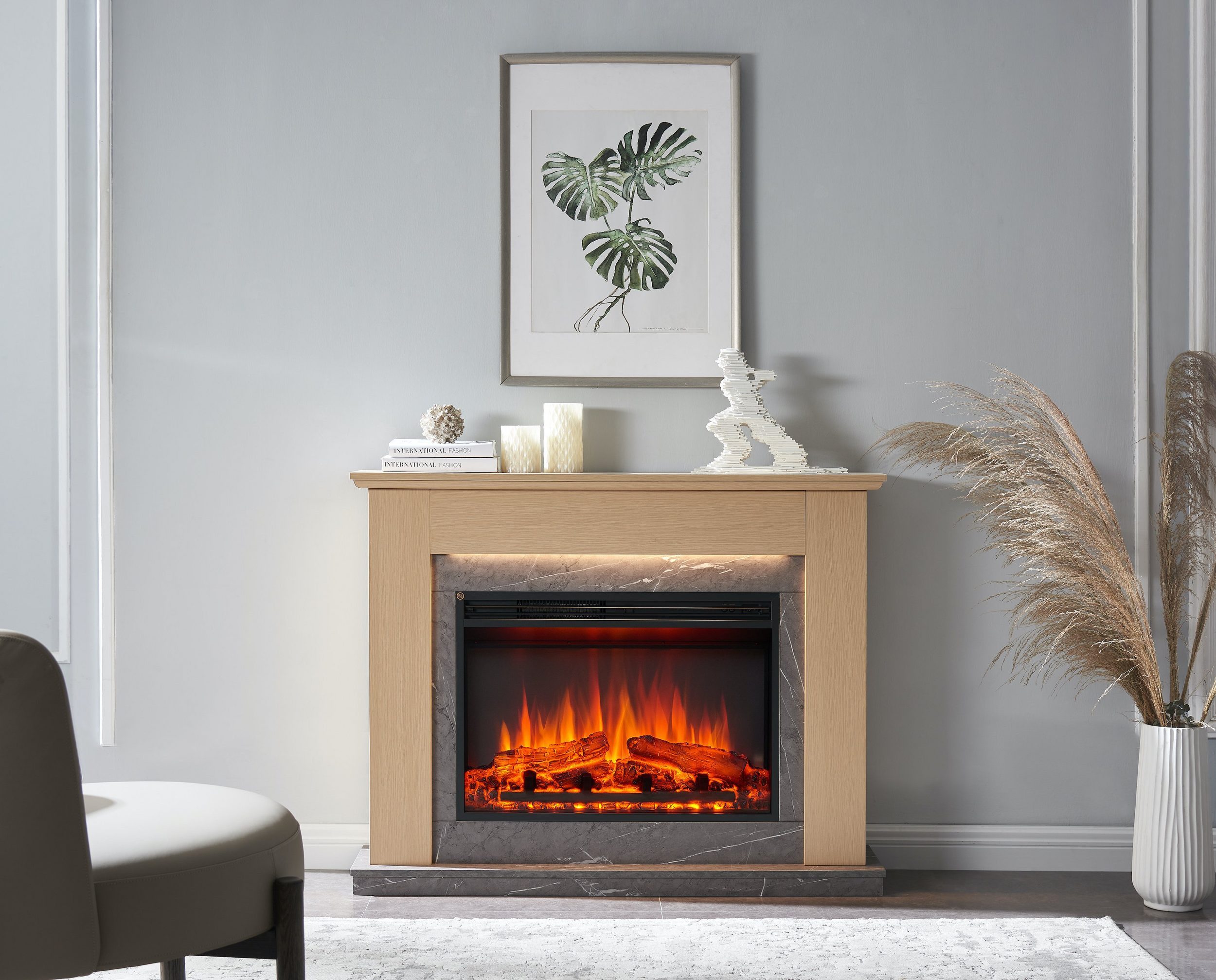 Balderia Elektrokamin Ajax, Standkamin mit 3D Flamme, LED-Beleuchtung, Timer & Thermostat