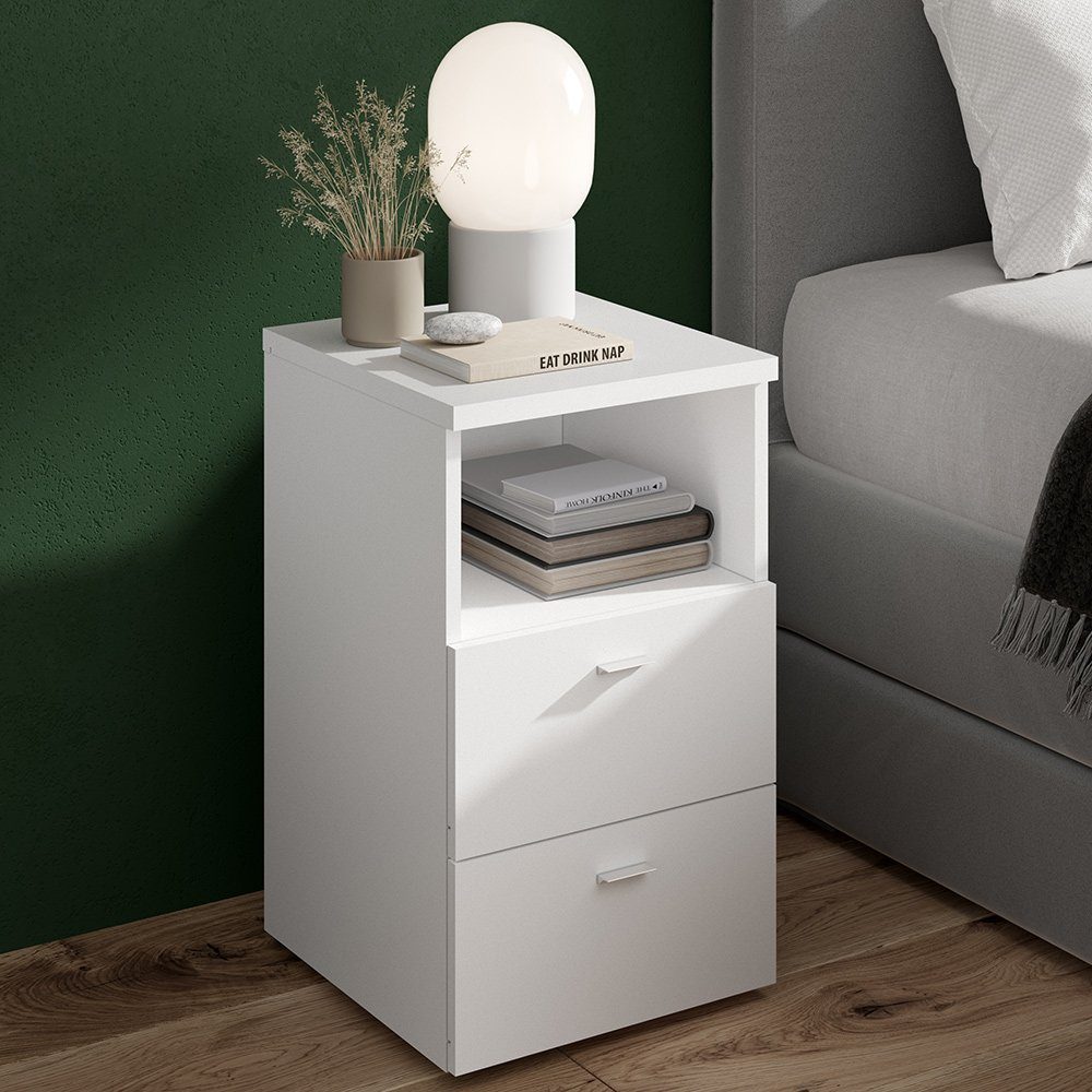 Lomadox Nachttisch CERNA-10, Nachtschrank Nachtkonsole, 2er Set, weiß, 35/61,5/39,9 cm