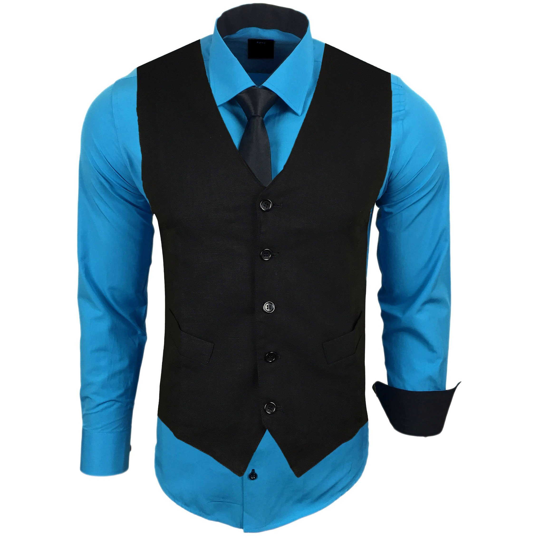 Baxboy Langarmhemd Baxboy Langarmhemd Herren Hemd Weste Krawatte 3-teilig Set 444-HWKR