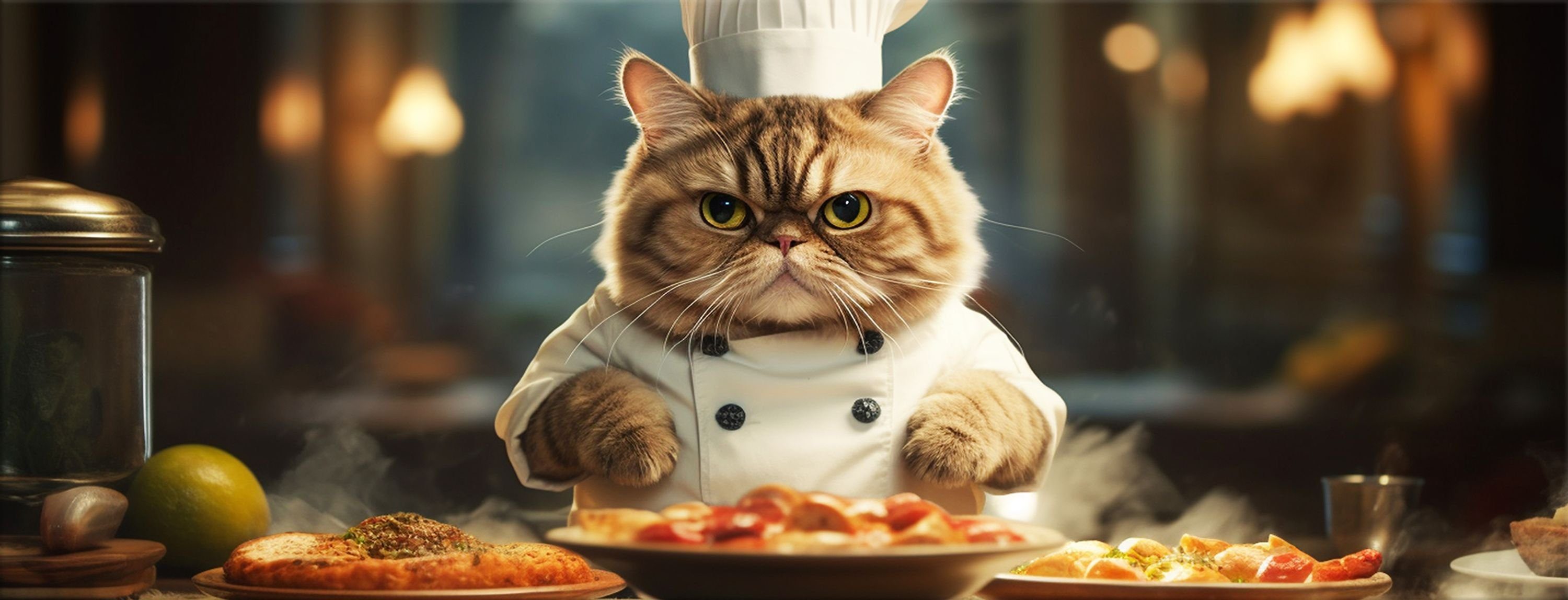 artissimo Glasbild Glasbild 80x30cm Bild aus Glas Küche Küchenbild witzig lustig kochen, Essen und Trinken: lustige Katze