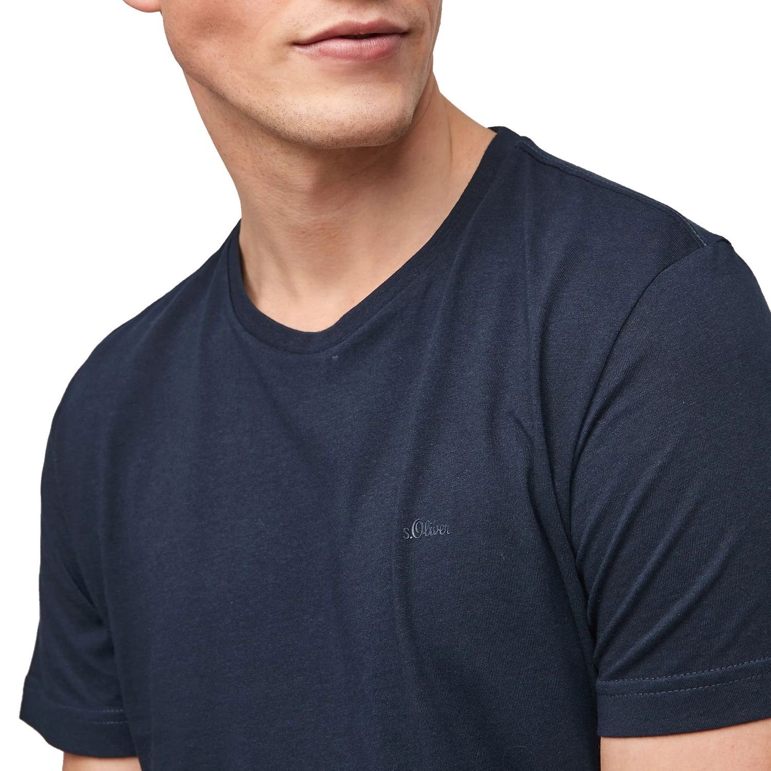 moderner s.Oliver Pack Look Basic, mit im 2er T-Shirt Logo, (2-tlg) schlicht, Navy unifarben,