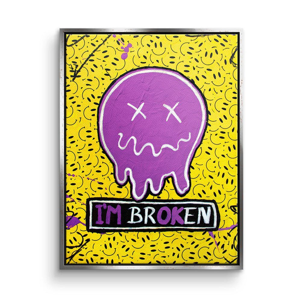 premium mit Leinwandbild emoji smilie broken gelb Rahmen DOTCOMCANVAS® Rahmen I´m Leinwandbild, lila schwarzer