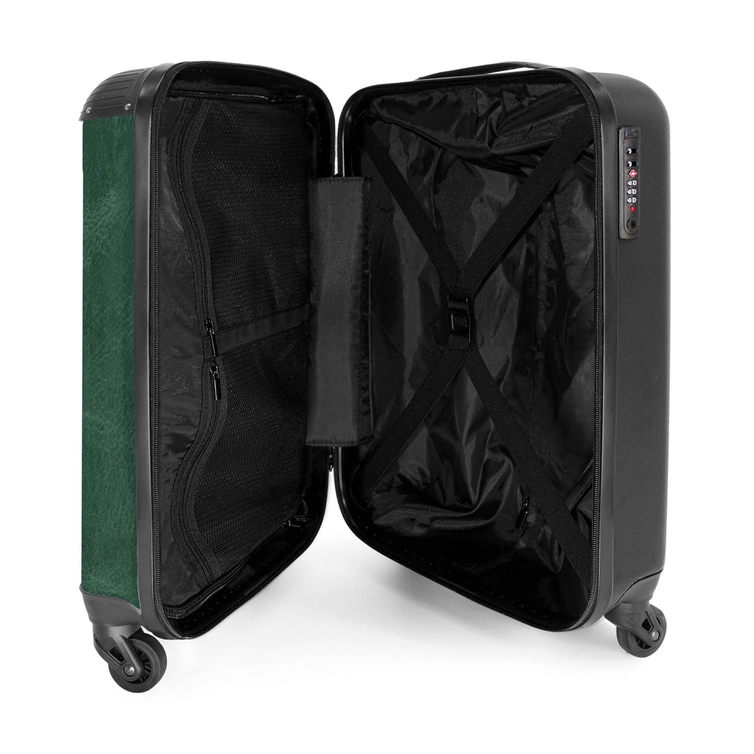 NoBoringSuitcases.com© Hartschalen-Trolley Lederoptik mittelgrün 55x35x20cm, 4 Rollen, Reisetasche mit Rollen, Koffer Handgepäck Flugzeug