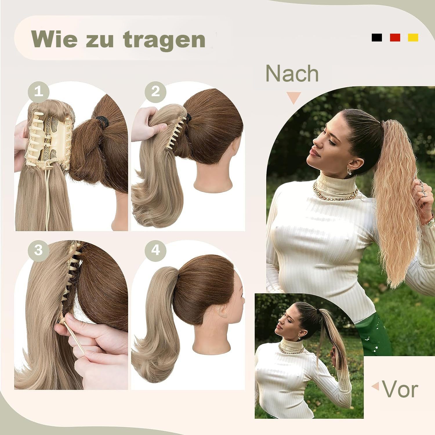 Pferdeschwanz Kunsthaarperücke Clip gelb/braun mit 60cm MAGICSHE Haarverlängerungen