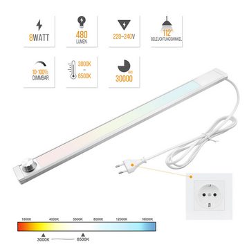 ENUOTEK LED Unterbauleuchte LED Unterbauleuchte Küche Schrankleuchte Dimmbar mit Dreh Schalter, Netzkabel, LED fest integriert, Warmweiß 3000K bis Kaltweiß 6500K, Beleuchtungsfarbe Einstellbar