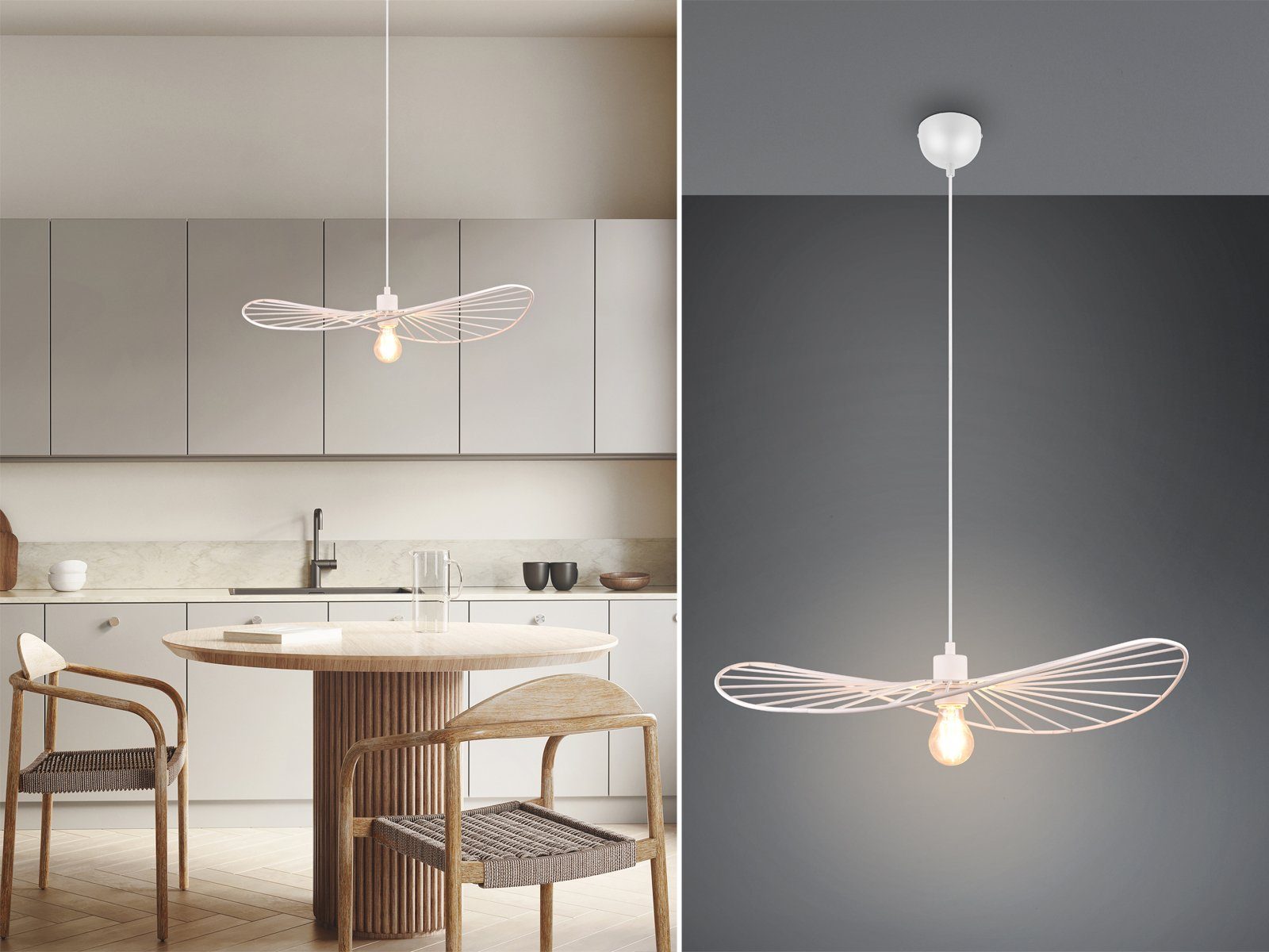 meineWunschleuchte LED Pendelleuchte, Dimmfunktion, LED wechselbar, Warmweiß, für über-n Esstisch Retro Style dimmbar Lampenschirm Weiß 60cm